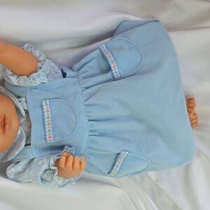 Vintage 90s Blue Baby Doll Dress Easter Lamb/Dog Print Blouse Outfit Only